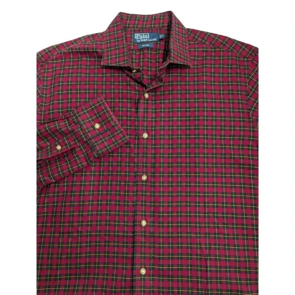 Polo Ralph Lauren Men's Cotton Red Plaid Button Down Shirt Size L EUC